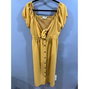 large Pink Rose mustard midi dress